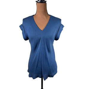 Women's Theory Blue V-Neck Blouse Petite P